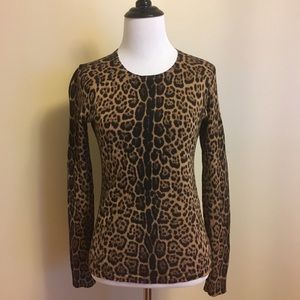 Animal Leopard Print Merino Wool Crewneck Sweater